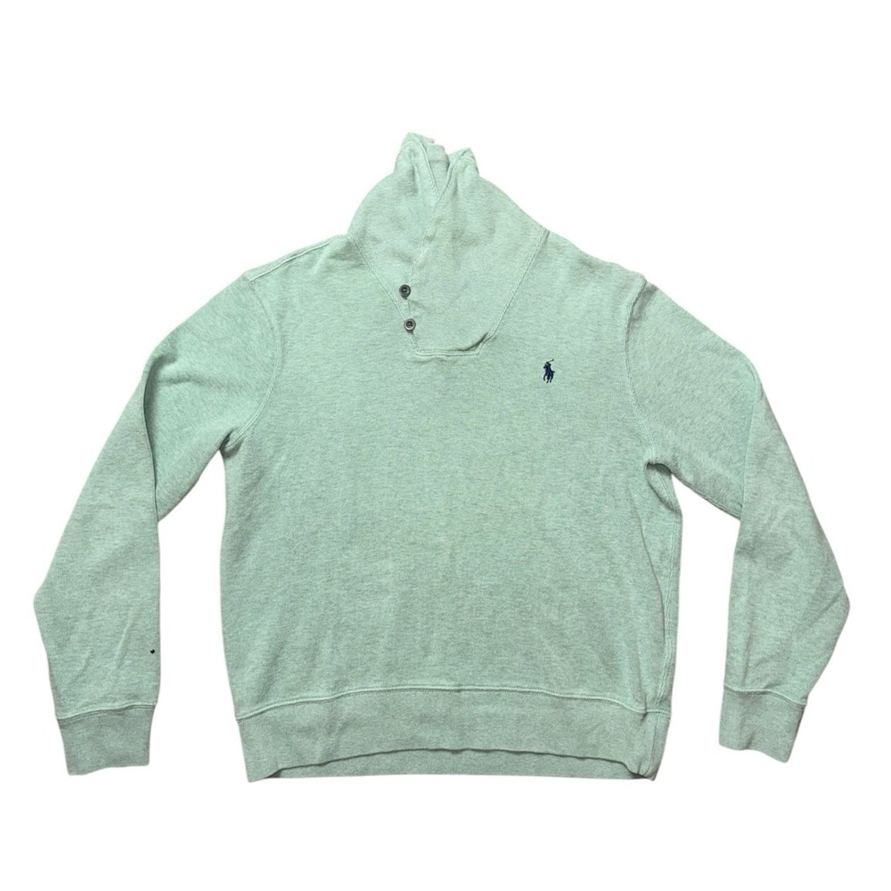 Vtg  90s POLO RALPH LAUREN‎ MENS COTTON TWO BUTTONS LONG SLEEVE LIGHT GREEN Med